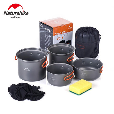 Aluminium alloy Camping Kokesettserie - 4 stk - updated med hock